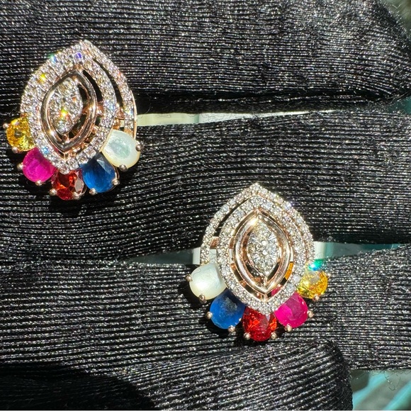 Ethnic Indian Wear Jewelry - Rainbow navratna diamond studs